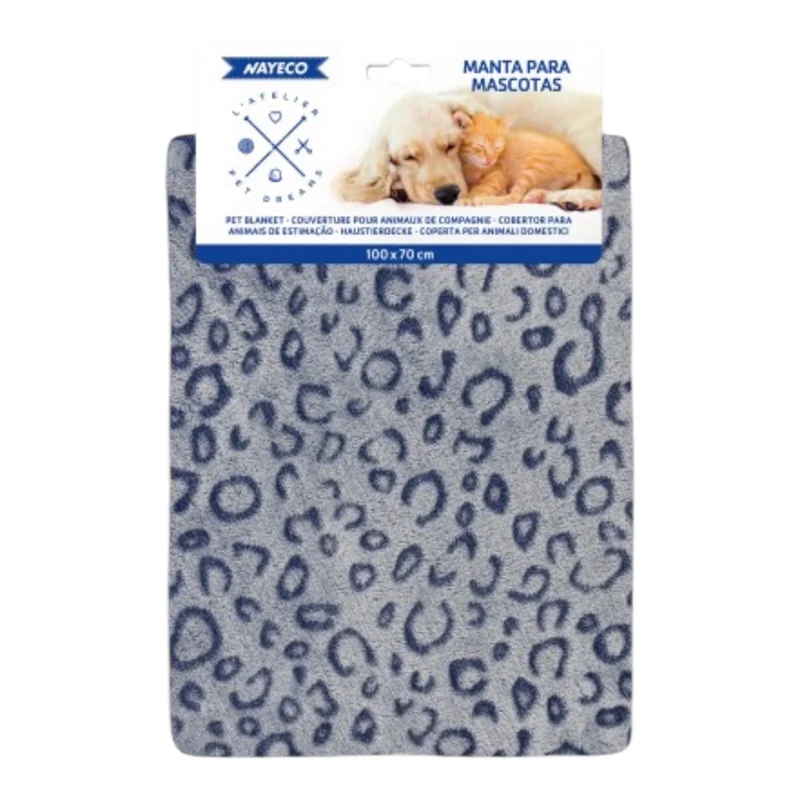 Manta Animal Print Azul para Perros y Gatos — Suave y Cálida