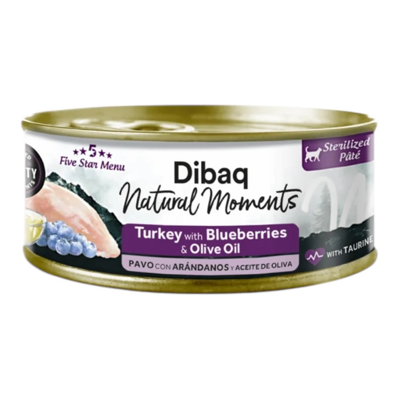 Dibaq Natural Moments Pavo y Arándanos 70g — Comida Húmeda Sin Cereales para Gatos Esterilizados
