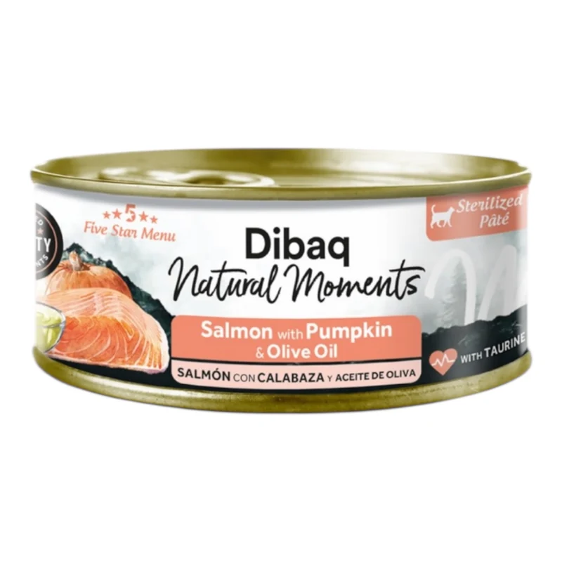 Dibaq Natural Moments Salmón y Calabaza 70g — Comida Húmeda Sin Cereales para Gatos Esterilizados