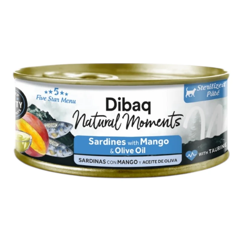 Dibaq Natural Moments Sardina y Mango 70g — Comida Húmeda Sin Cereales para Gatos Esterilizados