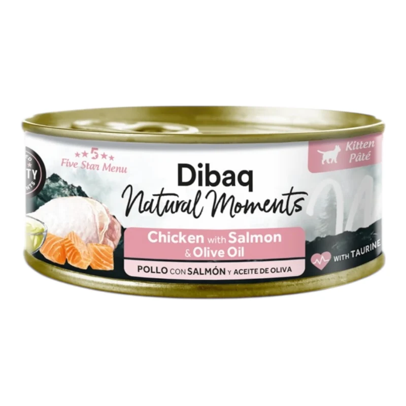 Dibaq Natural Moments Kitten Pollo y Salmón 70g — Comida Húmeda Sin Cereales para Gatitos