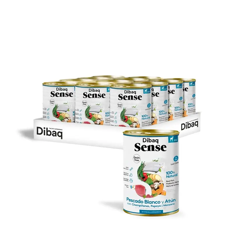 Dibaq Sense Comida Húmeda Perros Pescado Blanco Y Atún, 12 x 380 gr