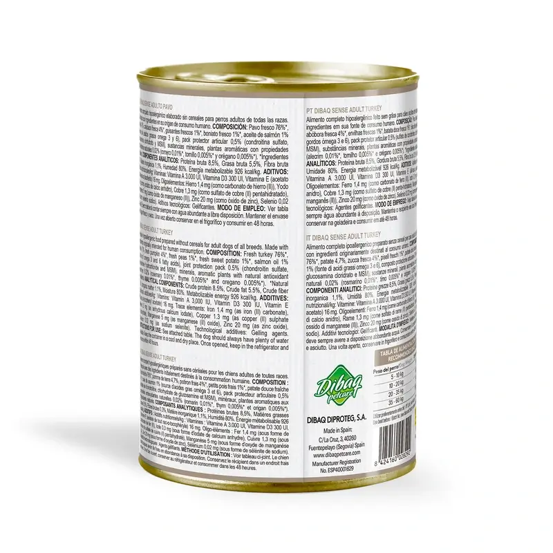 Dibaq Sense Comida Húmeda Perros Grain Free Pavo Y Calabaza, 12 x 380 gr