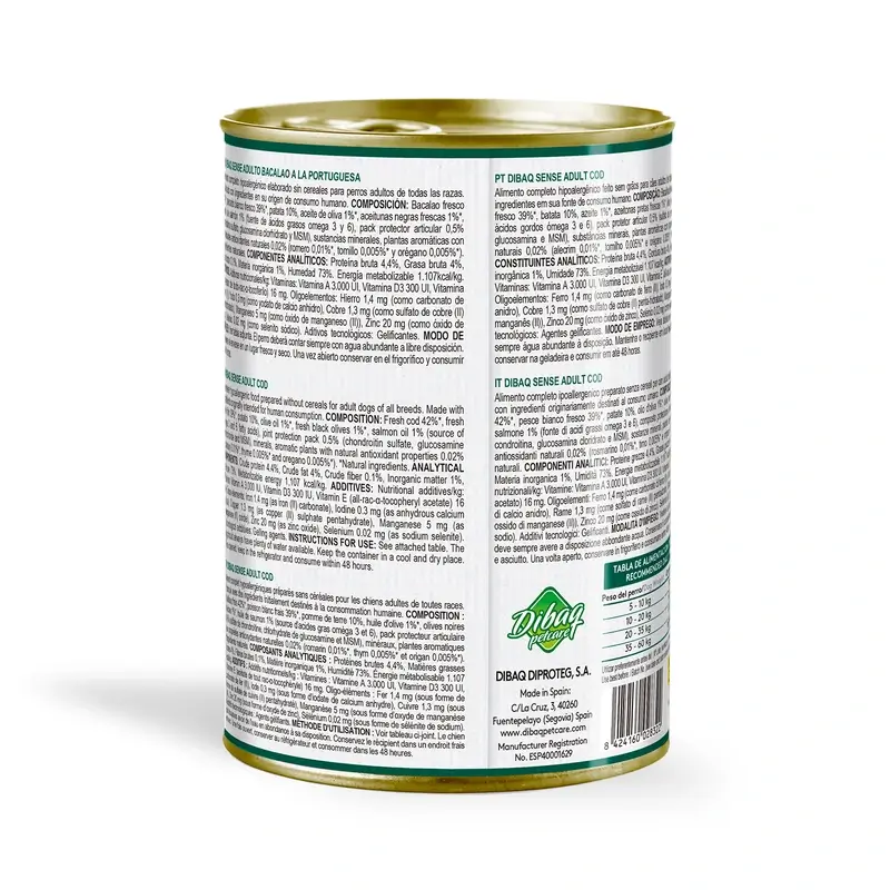 Dibaq Sense Comida Húmeda Perros Grain Free Bacalao A La Portuguesa, 12 x 380 gr