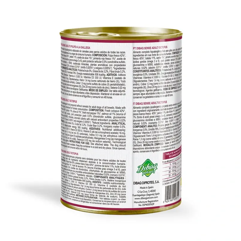 Dibaq Sense Comida Húmeda Perros Grain Free Pulpo A La Gallega, 12 x 380 gr