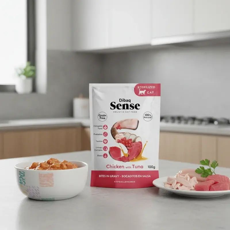 Dibaq Sense Comida Húmeda Gatos Bocaditos En Salsa Pollo Con Atún, 12 x 100 gr