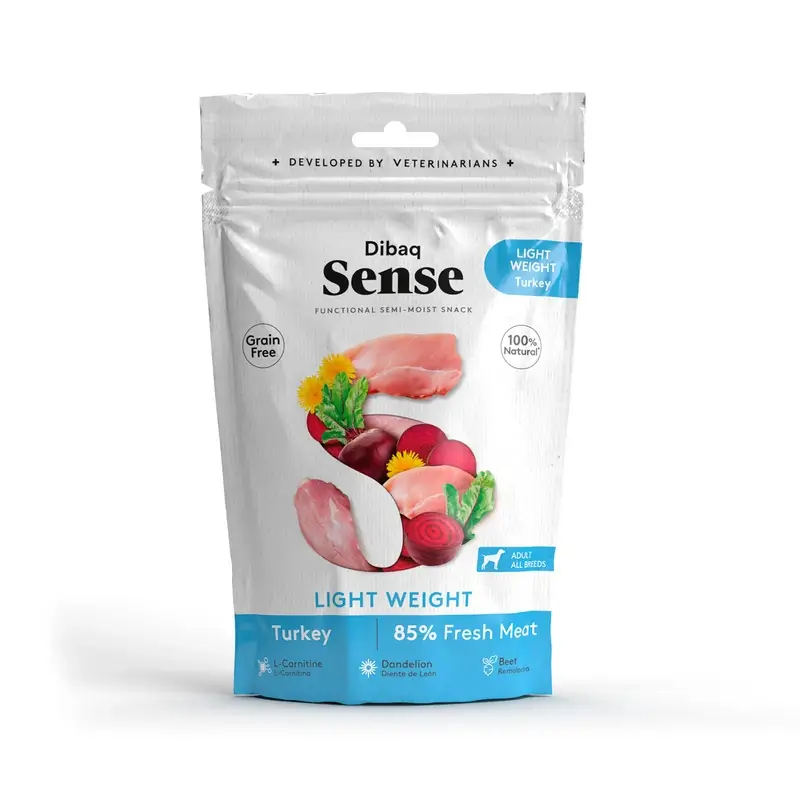 Dibaq Sense Snack Perros Peso Light Pavo, 8 x 100 gr