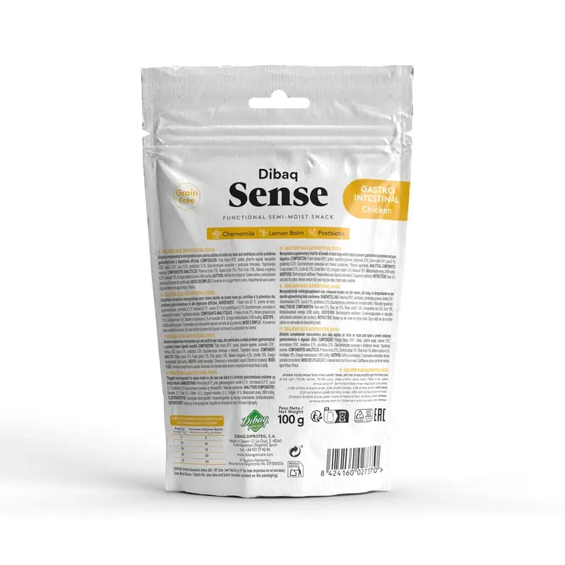 Dibaq Sense Snack Perros Gastrointestinal Pollo, 8 x 100 gr