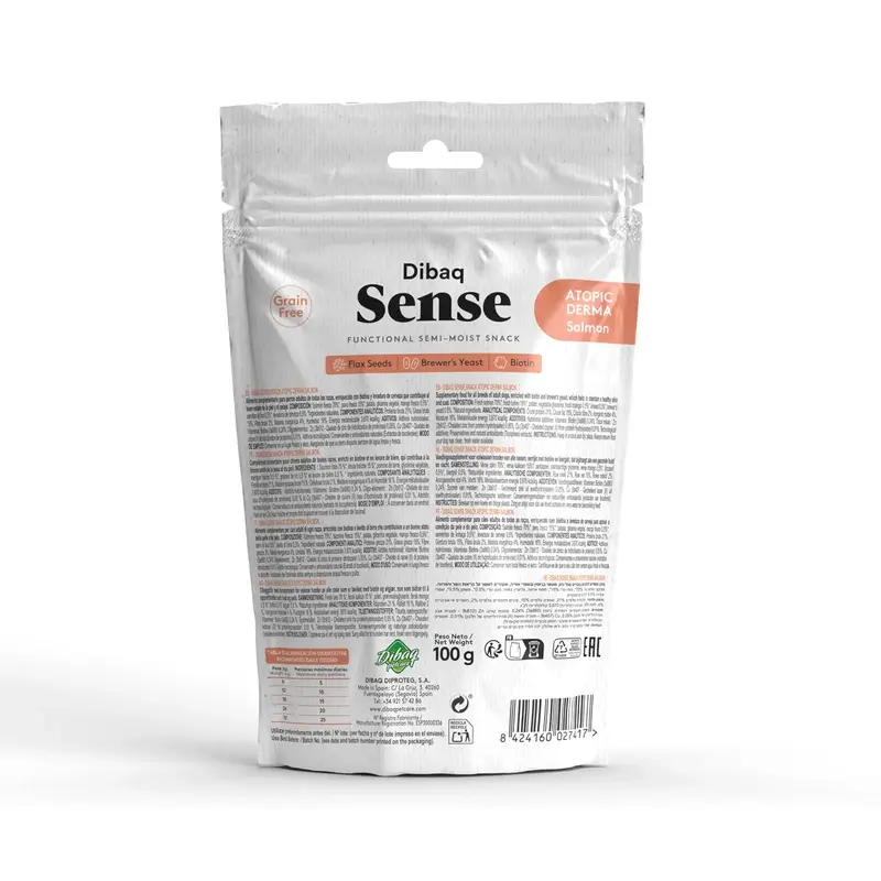 Dibaq Sense Snack Perros Piel Atópica Salmón, 8 x 100 gr