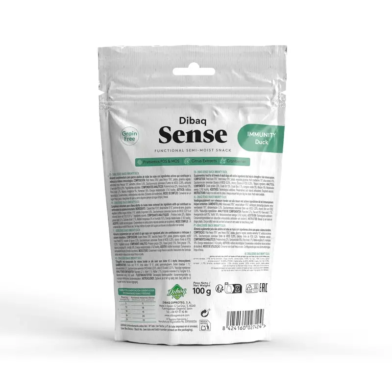 Dibaq Sense Snack Perros Inmunitario Pato, 8 x 100 gr