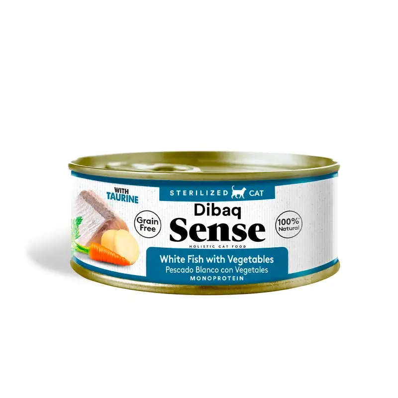 Dibaq Sense Comida Húmeda Gatos Esterilizado Pescado Blanco Con Vegetales, 12 x 70 gr