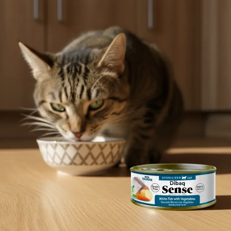 Dibaq Sense Comida Húmeda Gatos Esterilizado Pescado Blanco Con Vegetales, 12 x 70 gr