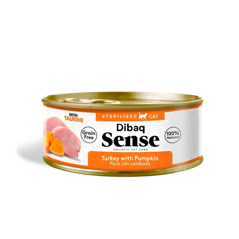 Dibaq Sense Comida Húmeda Gatos Esterilizado Pavo Con Calabaza, 12 x 70 gr