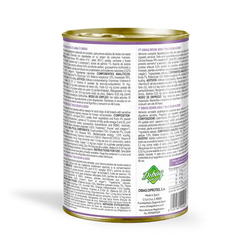 Dibaq Sense Comida Húmeda Perros Jabalí Y Ciervo, 12 x 380 gr