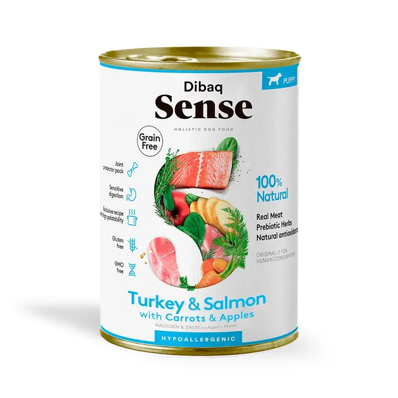 Dibaq Sense Comida Húmeda Perros Salmón Y Pavo Cachorros, 12 x 380 gr