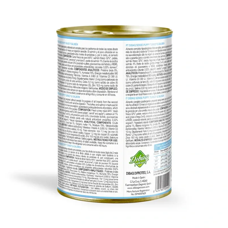 Dibaq Sense Comida Húmeda Perros Salmón Y Pavo Cachorros, 12 x 380 gr