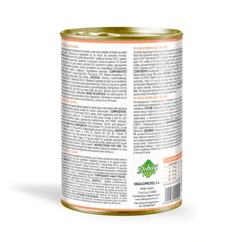 Dibaq Sense Comida Húmeda Perros Salmón, 12 x 380 gr