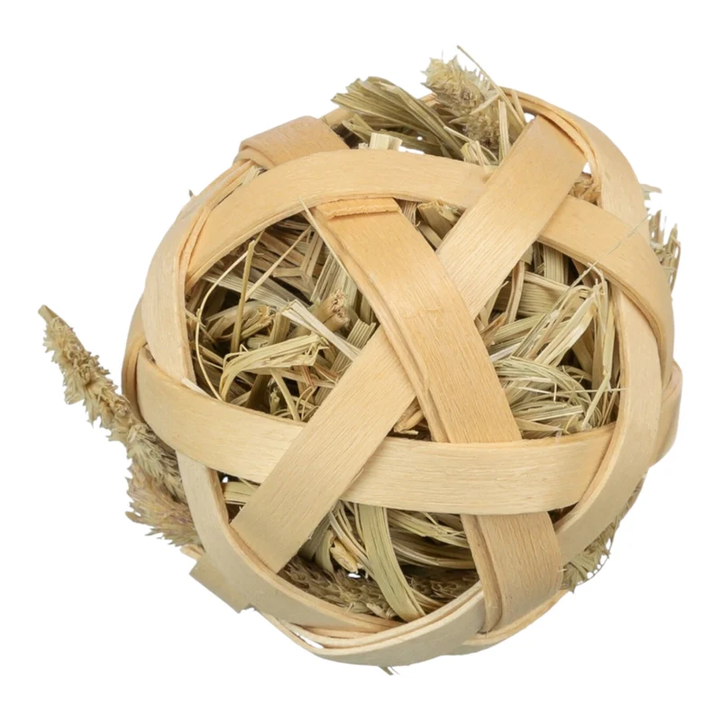 Bola de Bambú Rellena de Heno para Conejos y Roedores — Juguete Natural