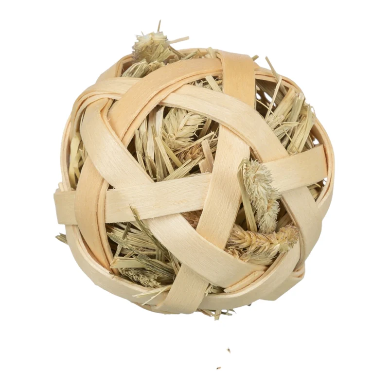 Bola de Bambú Rellena de Heno para Conejos y Roedores — Juguete Natural