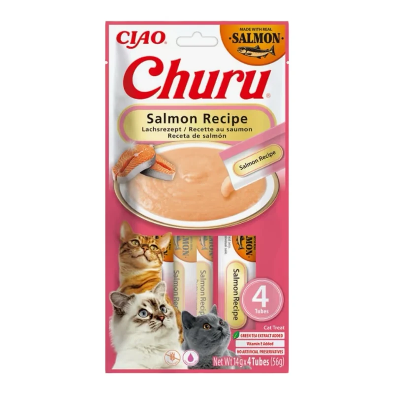 Churu Crema Inaba Salmón para Gatos — Snack Líquido Sin Cereales