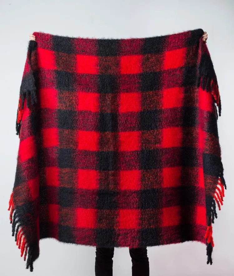 Manta de mohair de cuadros Rojos y Negros