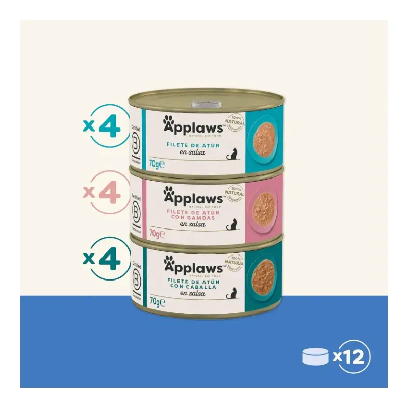 Applaws Cat Lata Selección Pescado Salsa Multipack, 12X70Gr