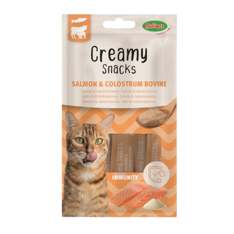 Bubi Creamy Snacks Immunity Salmón y Calostro para Gatos — Defensas