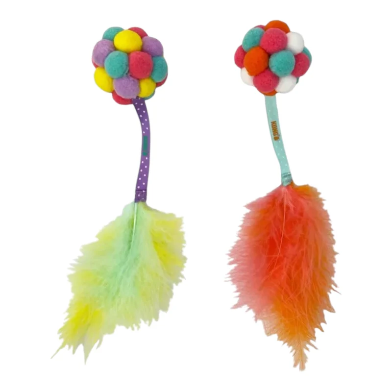 KONG Cat Active Bubble Pompones con Cola de Plumas y Cascabel para Gatos