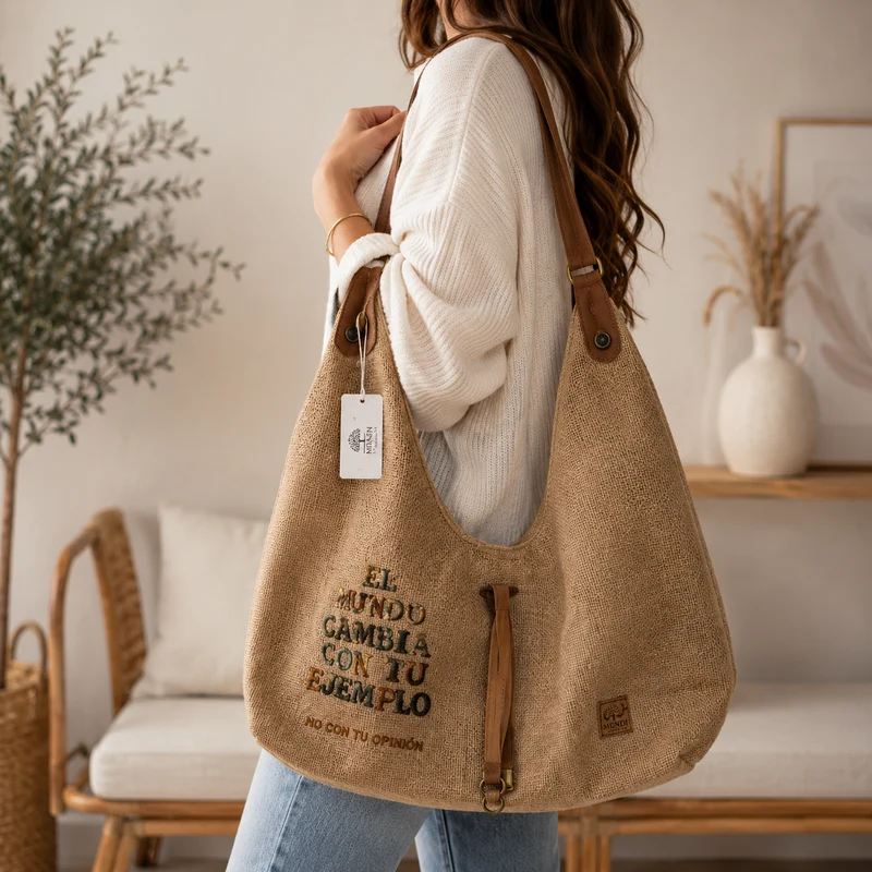 Bolso Hobo “El mundo cambia con tu ejemplo, no con tu opinión”- Beige