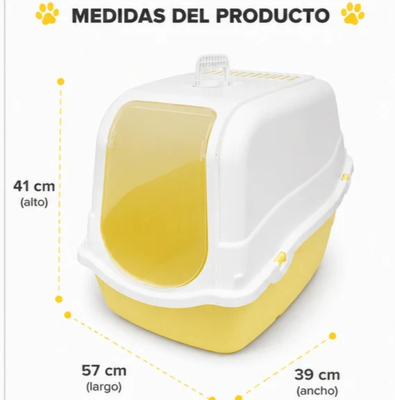 Arenero Cerrado para Gatos con Puerta – 57 x 39 x 41 cm. Amarillo