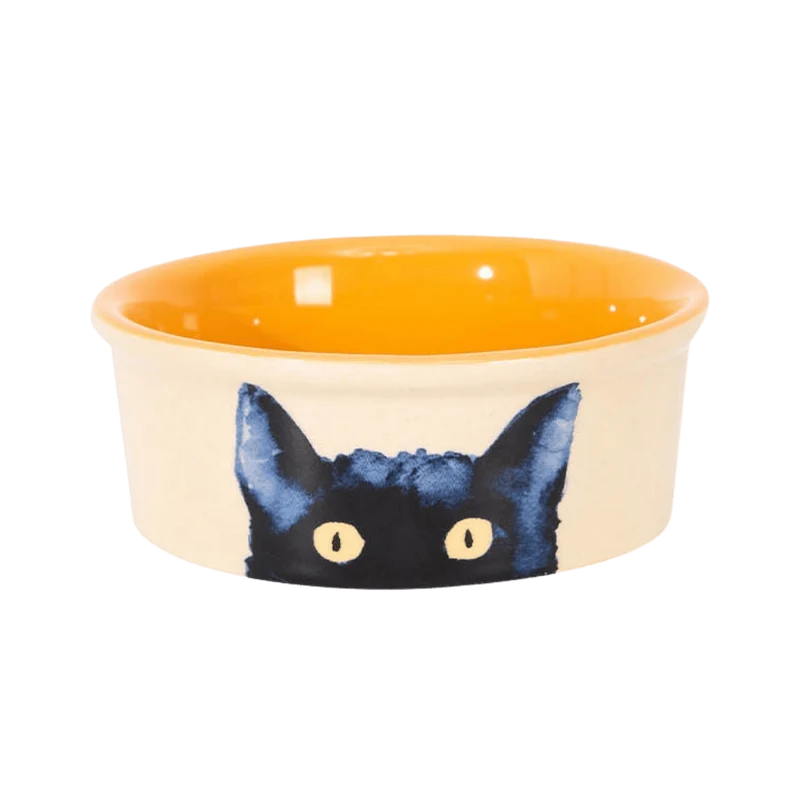 Bowl de Cerámica Black Cat Handcrafted Amarillo 180 ml Comedero Artesanal para Gatos Freedog
