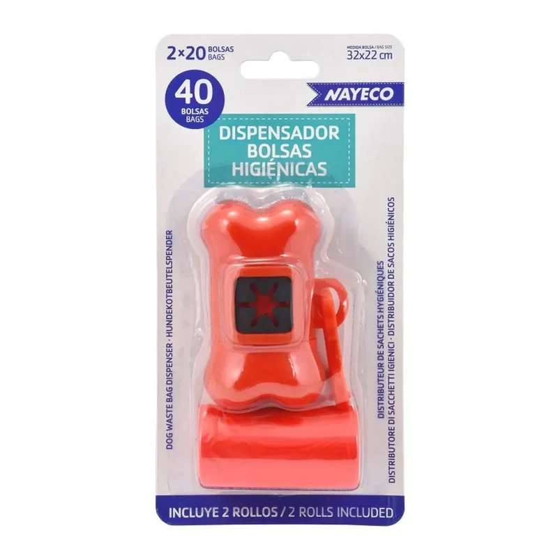 Nayeco Portabolsas Higiénicas + Pack de 2 Rollos de 20 Bolsas para Recoger Excrementos