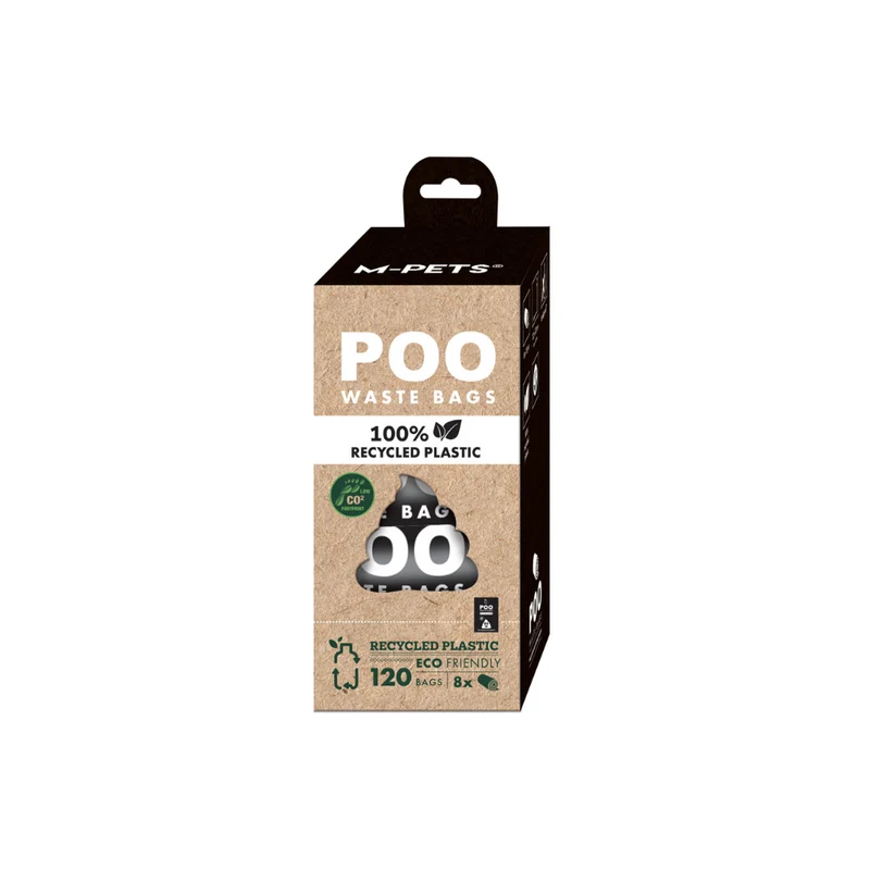 POO 100% Recycled Plastic Dog Waste Bags (120 bags) - Unscented 8 rolls