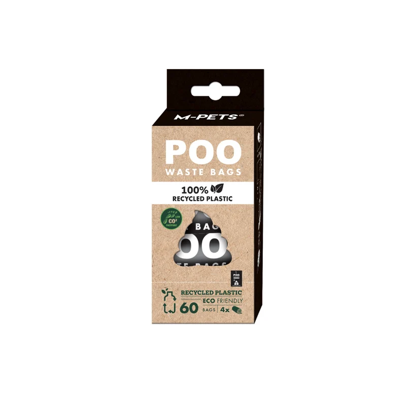 POO 100% Recycled Plastic Dog Waste Bags (60 bags) - Unscented 4 rolls
