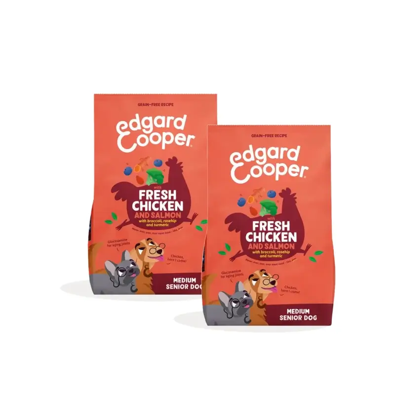 Edgard & Cooper Pienso Perro Senior Mediano Pollo y Salmón, Pack 2 x 2,5 kg