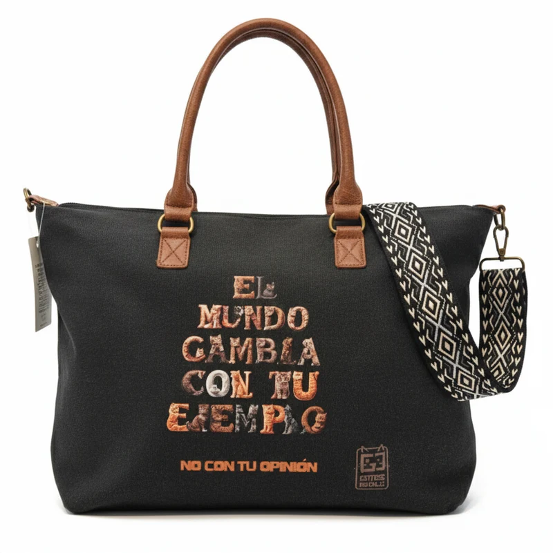 Bolso “El mundo cambia con tu ejemplo, no con tu opinión”- Negro