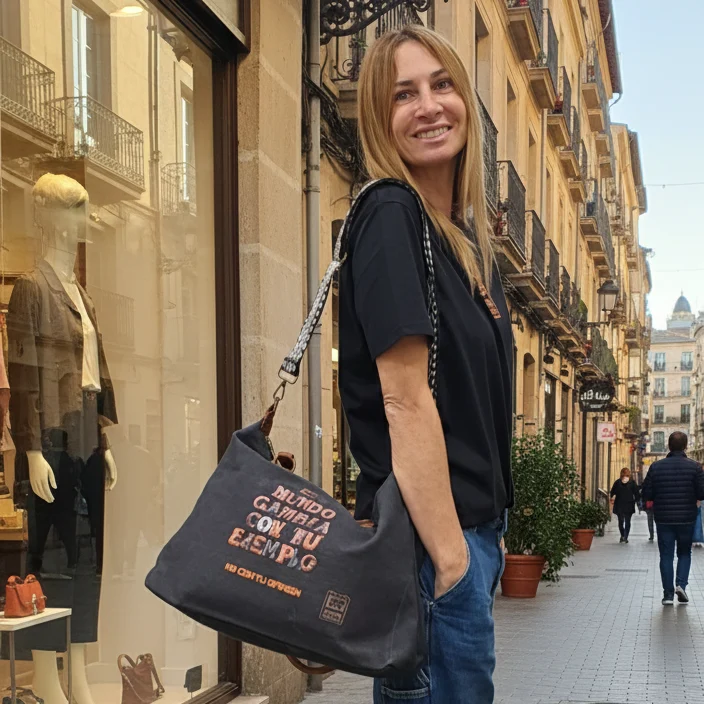 Bolso “El mundo cambia con tu ejemplo, no con tu opinión”- Negro