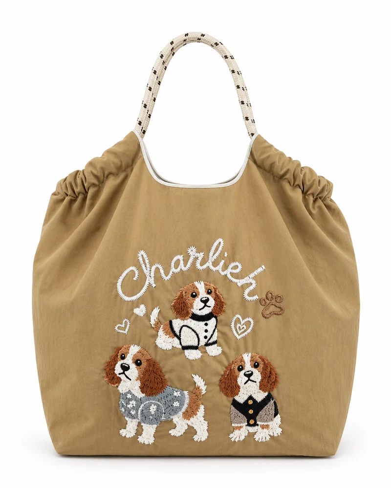 Bolso Tote Perros Beagle caqui