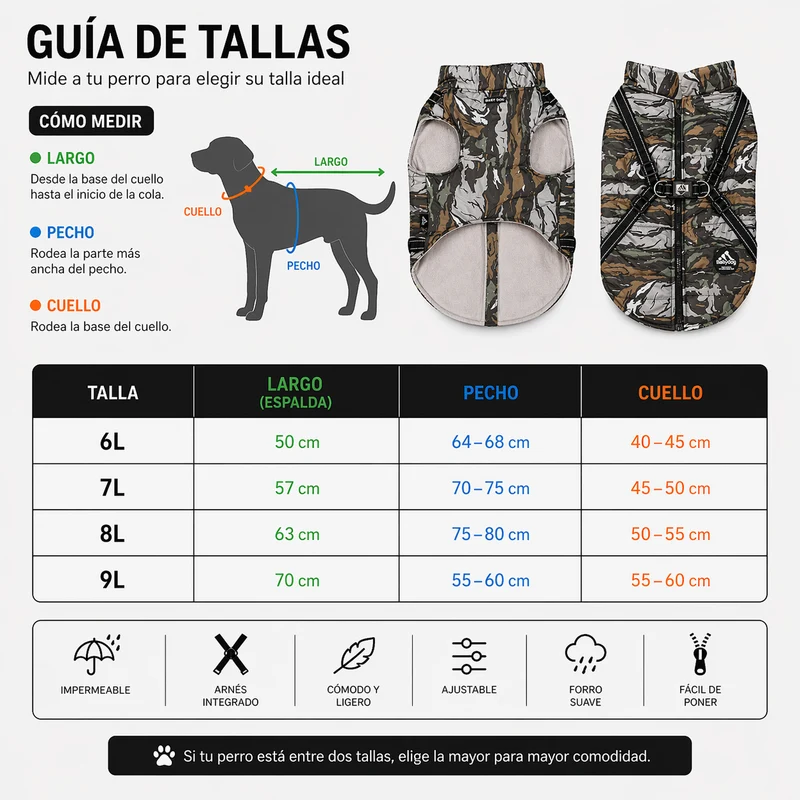 Chubasquero para perro impermeable con arnés integrado. Color verde militar