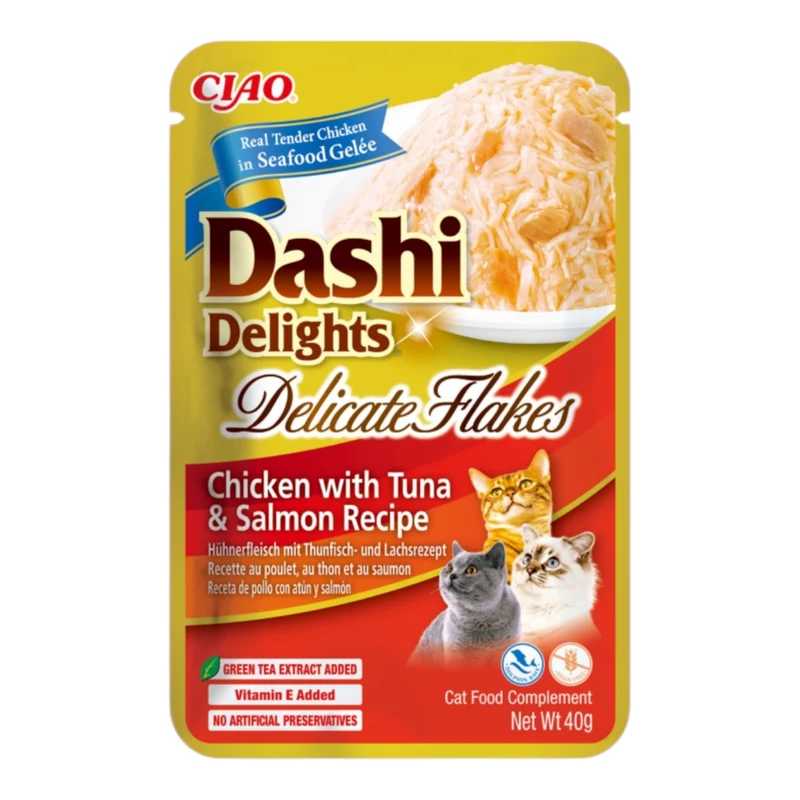 Dashi Delicate Flakes Pollo, Atún y Salmón para Gatos