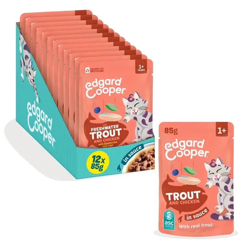 Edgard & Cooper Trucha & Pollo En Salsa Adulto, 12x85 gr