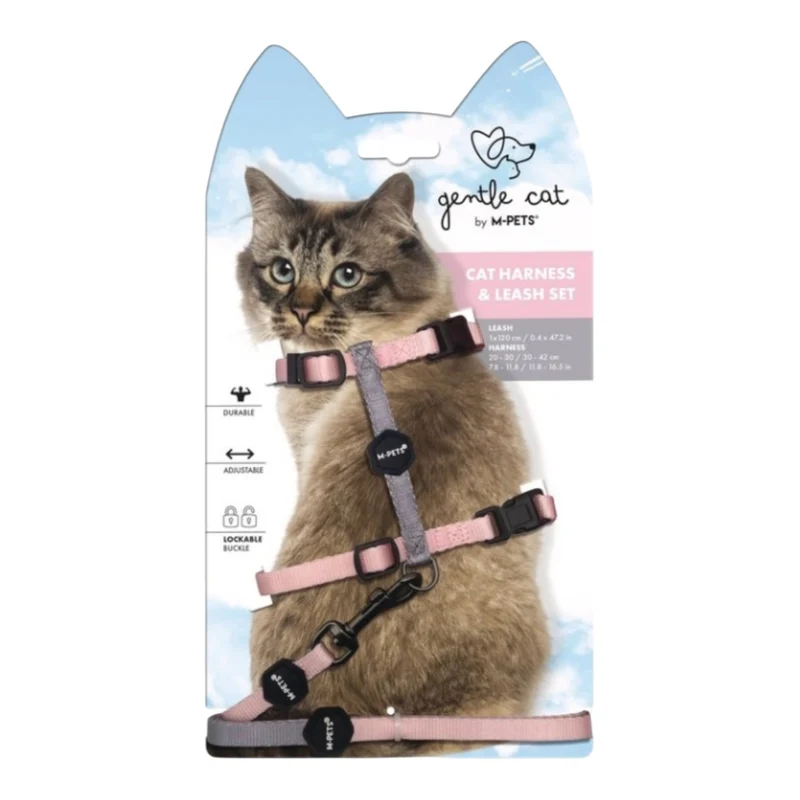 M-Pets Gentle Cat Arnés y Correa para Gatos — Ajustable Rosa