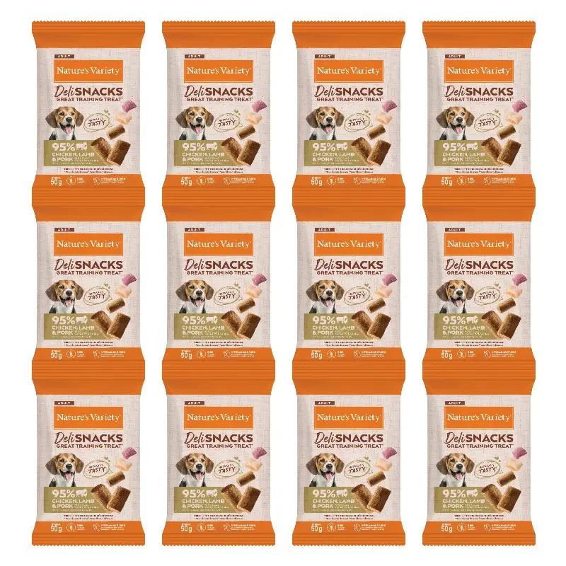 Nature'S Variety Snack Para Perros, Con Pollo Cordero Y Cerdo, Natural, 12 x 50 gr