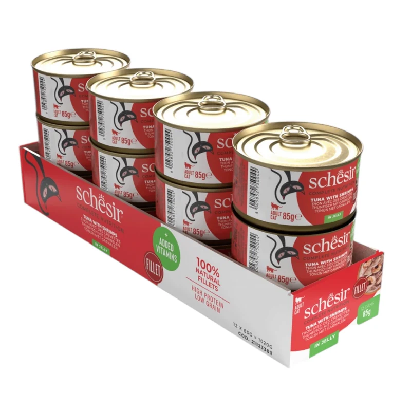 Schesir Lata Atún y Gambas Alimento Completo para Gatos — 85g