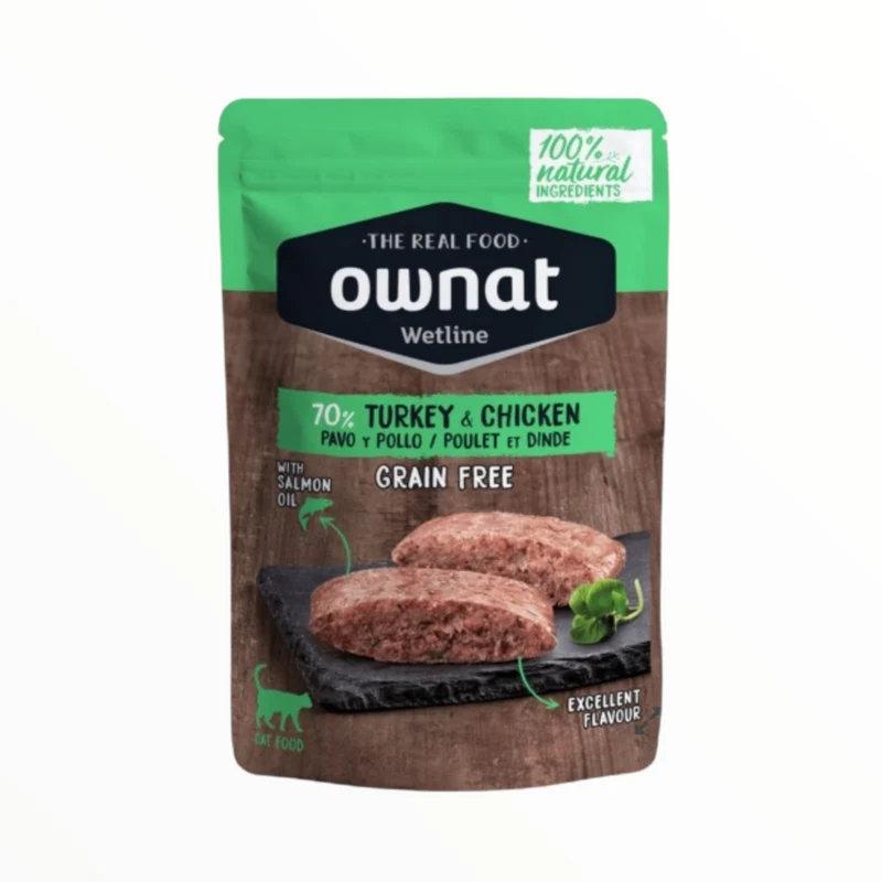 Ownat Pouche Pavo y Pollo para Gatos — Comida Húmeda Sin Cereales