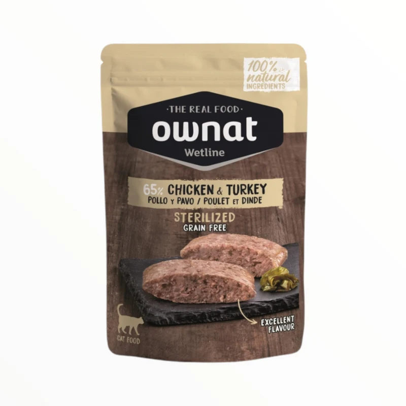 Ownat Pouche Pollo y Pavo para Gatos — Comida Húmeda Sin Cereales