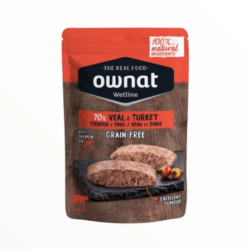 Ownat Pouche Ternera y Pavo para Gatos — Comida Húmeda Sin Cereales