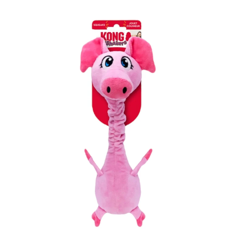 KONG Shakers Pig — Peluche Interactivo con Cascabel y Cuerda para Perros