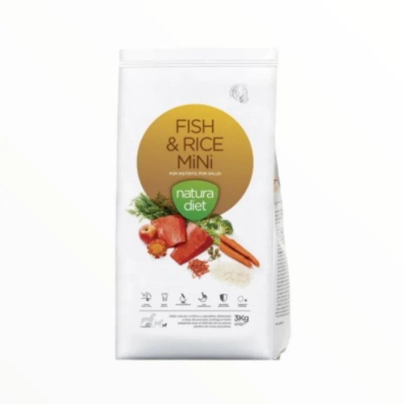 Natura Diet Fish & Rice Mini para Perros Adultos Razas Pequeñas — Pienso Hipoalergénico con Salmón