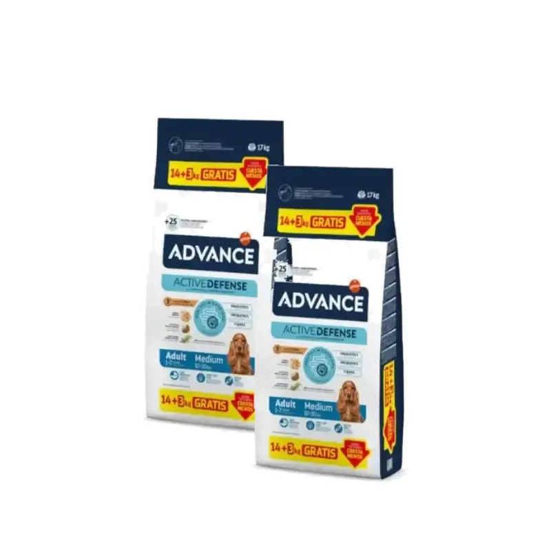 Advance Adult Medium pienso para perros medianos con pollo, Pack 2 x 14+3 kg